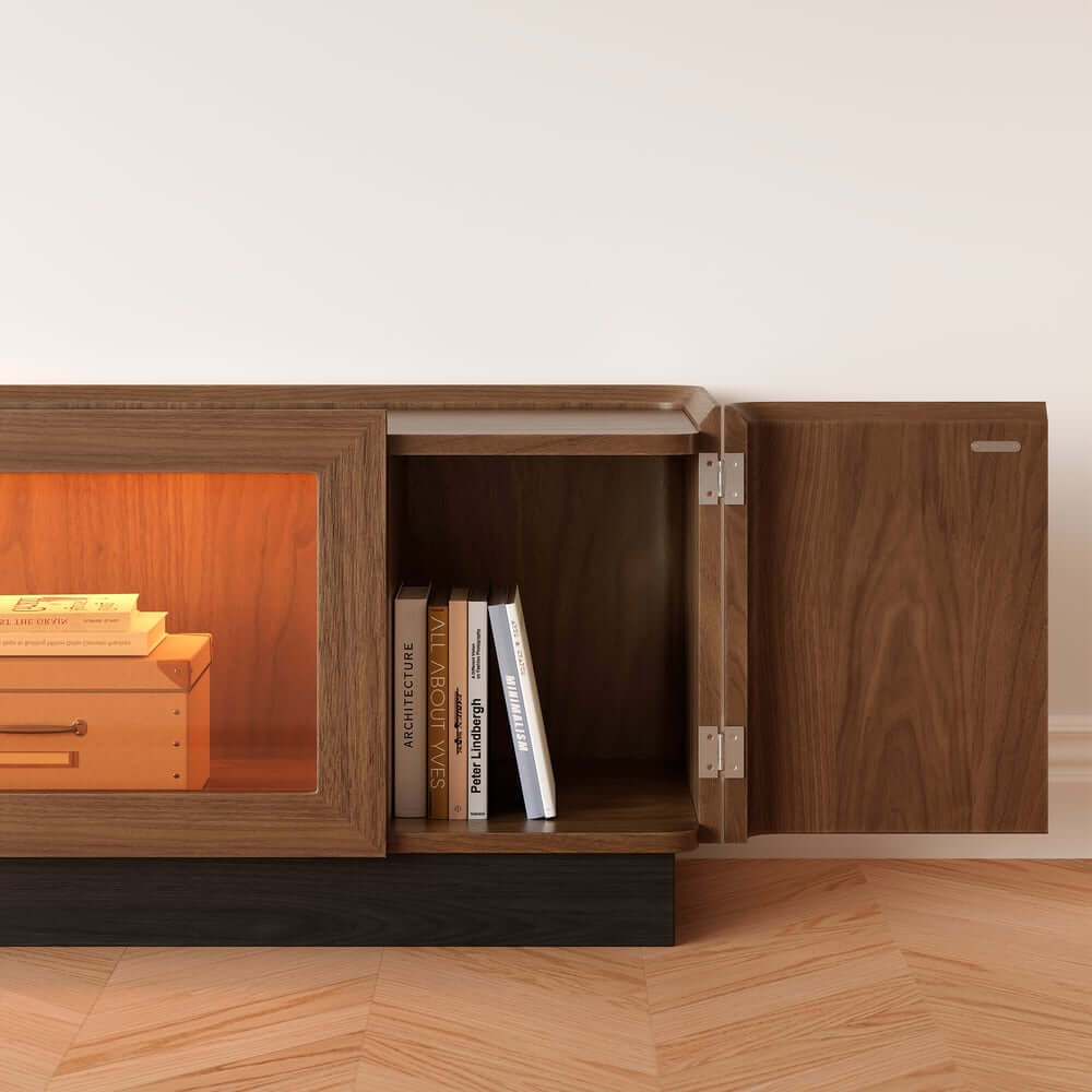 Mid-Century Modern Walnut TV Stand with LED Lighting