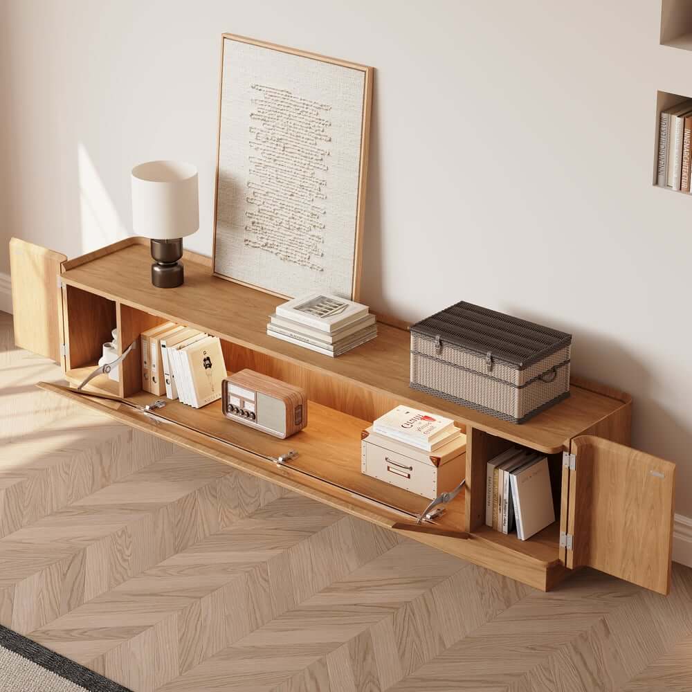 Mid-Century Modern Walnut TV Stand with LED Lighting