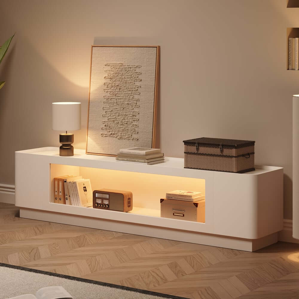 Mid-Century Modern Walnut TV Stand with LED Lighting