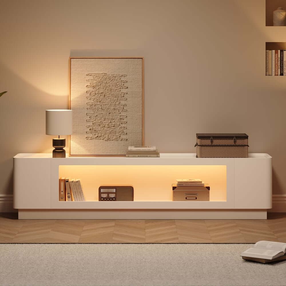 Mid-Century Modern Walnut TV Stand with LED Lighting