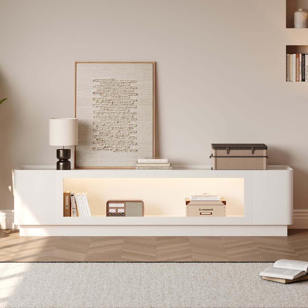 Mid-Century Modern Walnut TV Stand with LED Lighting