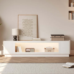Mid-Century Modern Walnut TV Stand with LED Lighting