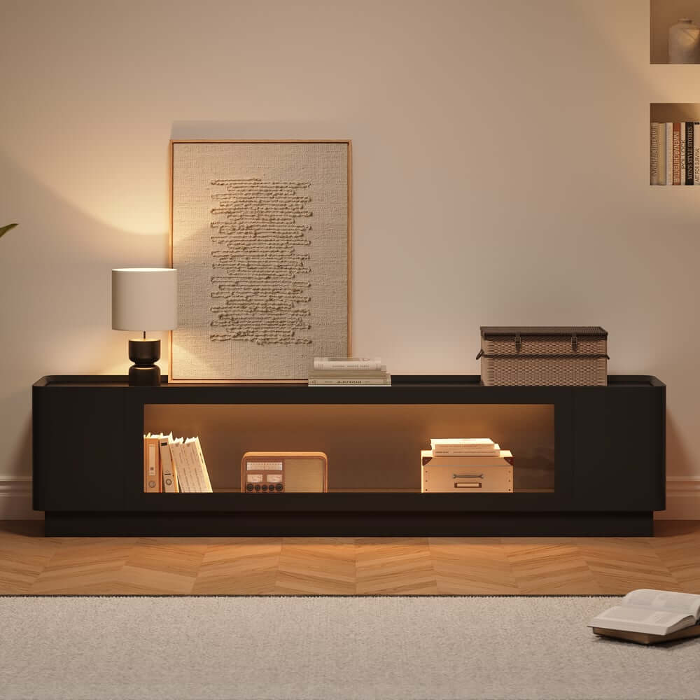 Mid-Century Modern Walnut TV Stand with LED Lighting