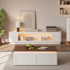 Mid-Century Modern Walnut TV Stand with LED Lighting
