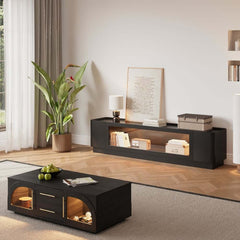 Mid-Century Modern Walnut TV Stand with LED Lighting