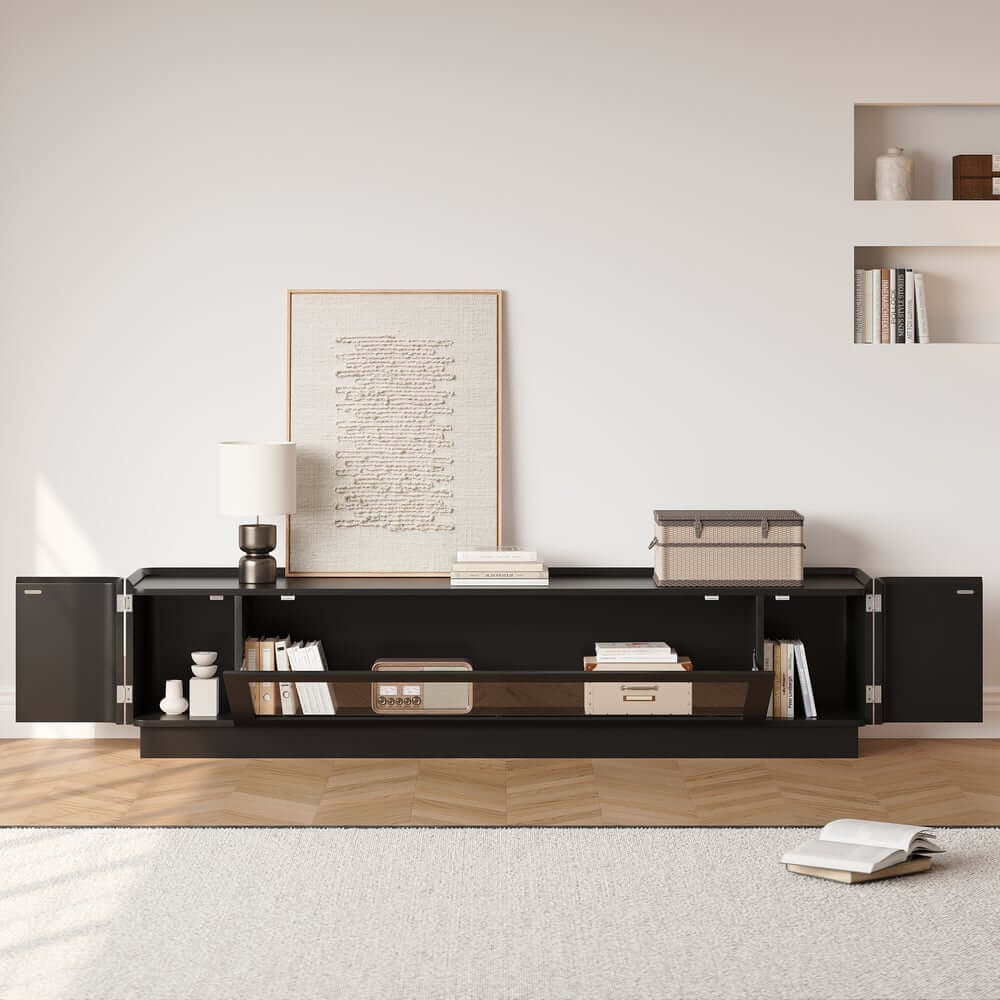 Mid-Century Modern Walnut TV Stand with LED Lighting