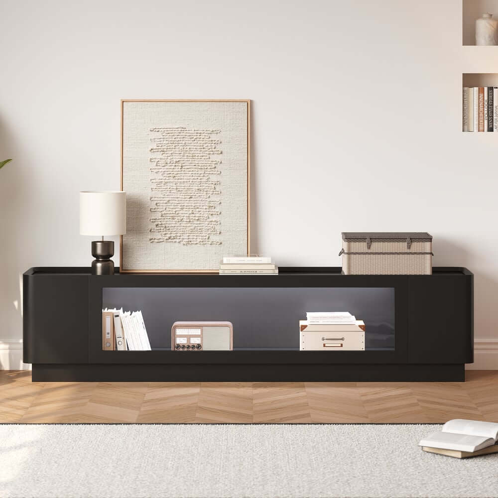 Mid-Century Modern Walnut TV Stand with LED Lighting