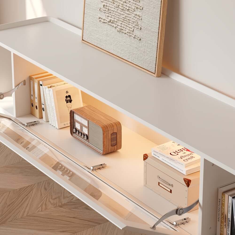 Mid-Century Modern Walnut TV Stand with LED Lighting