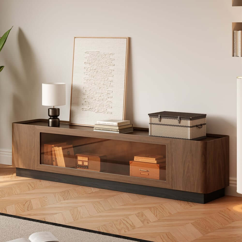 Mid-Century Modern Walnut TV Stand with LED Lighting