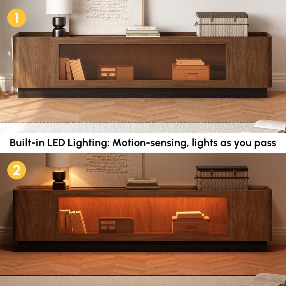 Mid-Century Modern Walnut TV Stand with LED Lighting