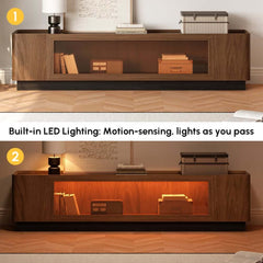 Mid-Century Modern Walnut TV Stand with LED Lighting