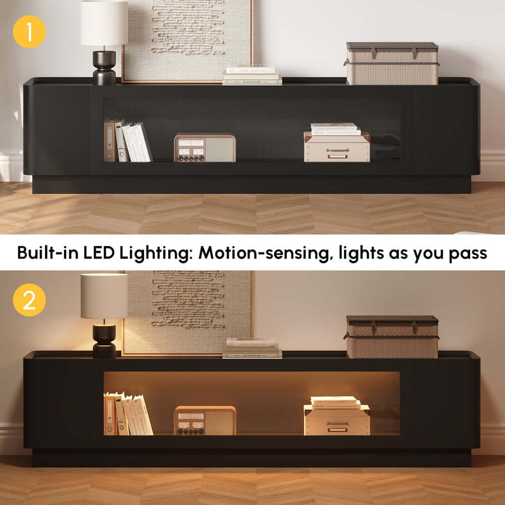 Mid-Century Modern Walnut TV Stand with LED Lighting