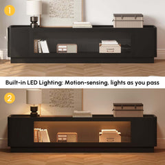 Mid-Century Modern Walnut TV Stand with LED Lighting