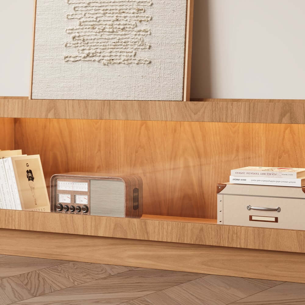 Mid-Century Modern Walnut TV Stand with LED Lighting