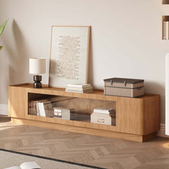 Mid-Century Modern Walnut TV Stand with LED Lighting