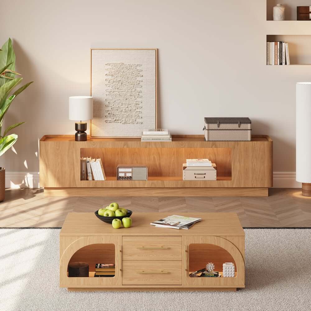 Mid-Century Modern Walnut TV Stand with LED Lighting