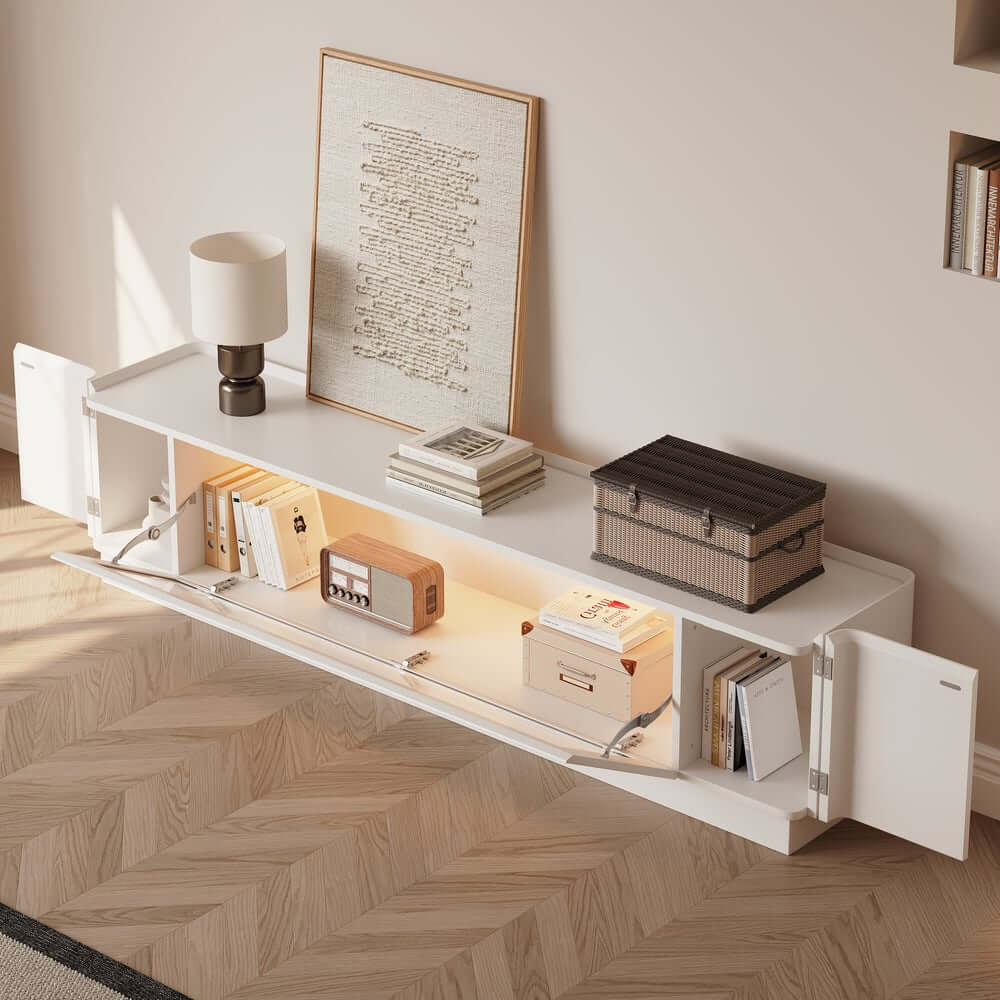 Mid-Century Modern Walnut TV Stand with LED Lighting