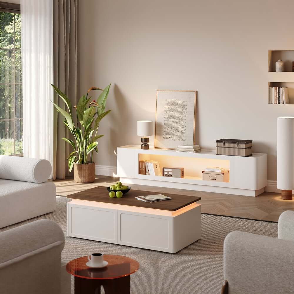 Mid-Century Modern Walnut TV Stand with LED Lighting