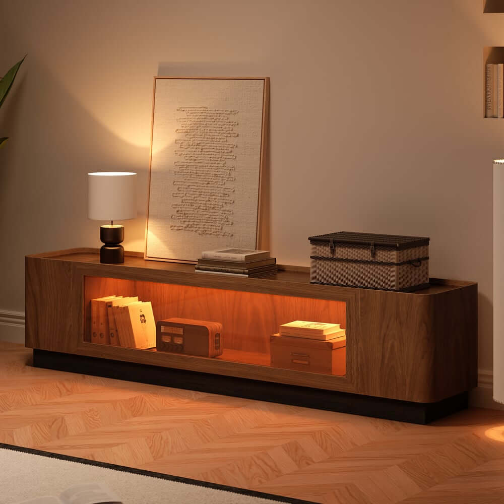 Mid-Century Modern Walnut TV Stand with LED Lighting Main Product Image