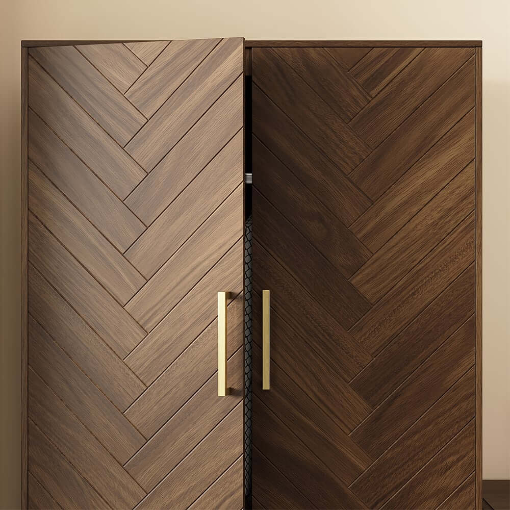Mid-Century Modern Walnut Wardrobe with Herringbone Doors