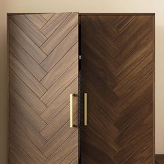 Mid-Century Modern Walnut Wardrobe with Herringbone Doors