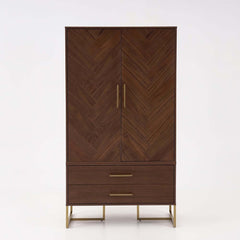 Mid-Century Modern Walnut Wardrobe with Herringbone Doors