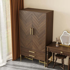 Mid-Century Modern Walnut Wardrobe with Herringbone Doors