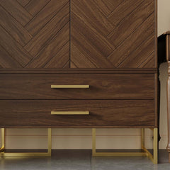 Mid-Century Modern Walnut Wardrobe with Herringbone Doors