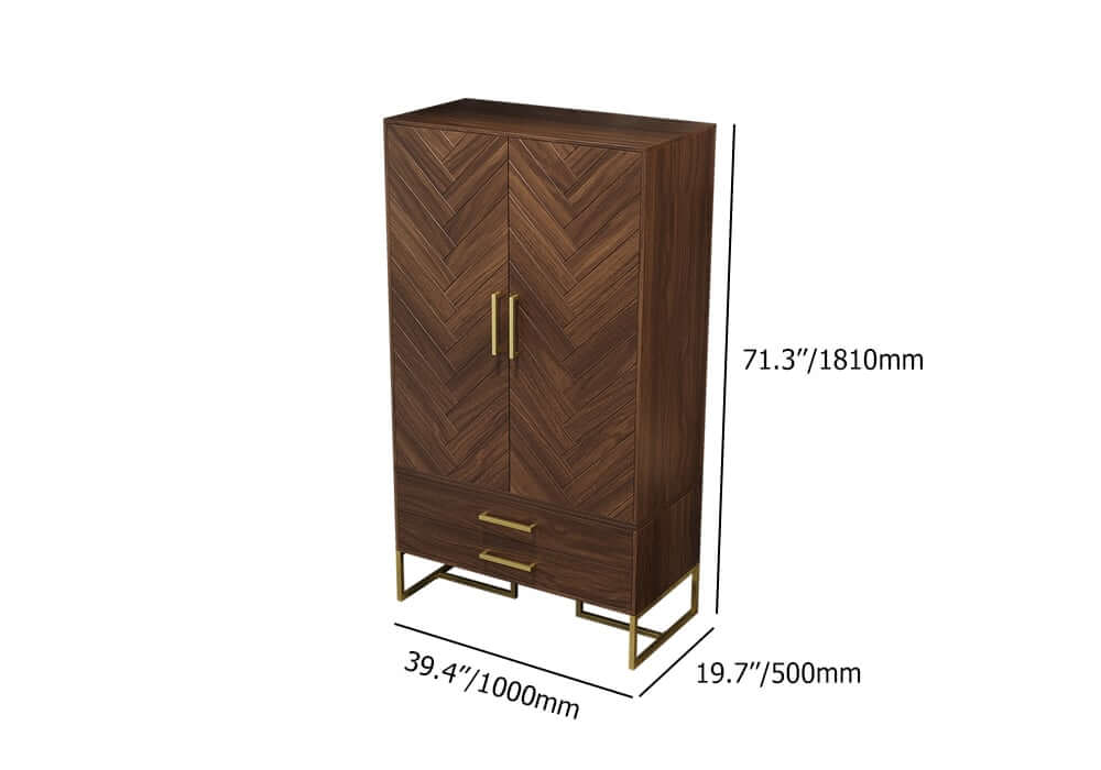 Mid-Century Modern Walnut Wardrobe with Herringbone Doors Dimensions