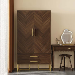 Mid-Century Modern Walnut Wardrobe with Herringbone Doors Main Product Image