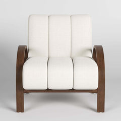 Mid-Century Modern White Boucle Armchair With Rolled Arms