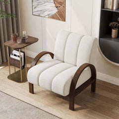 Mid-Century Modern White Boucle Armchair With Rolled Arms