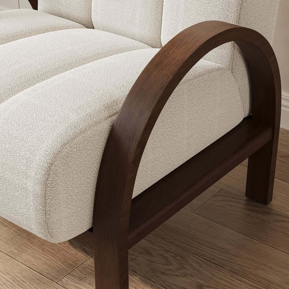 Mid-Century Modern White Boucle Armchair With Rolled Arms