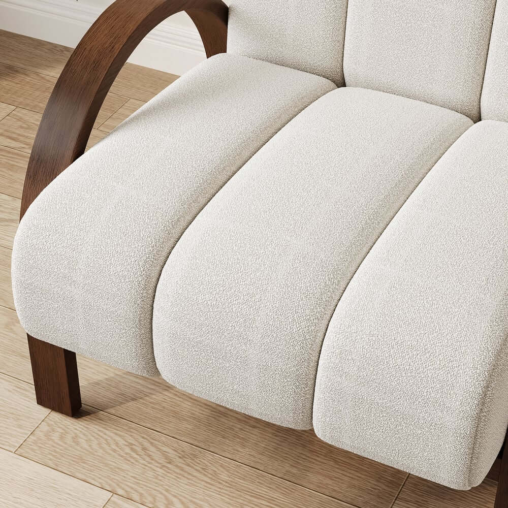 Mid-Century Modern White Boucle Armchair With Rolled Arms