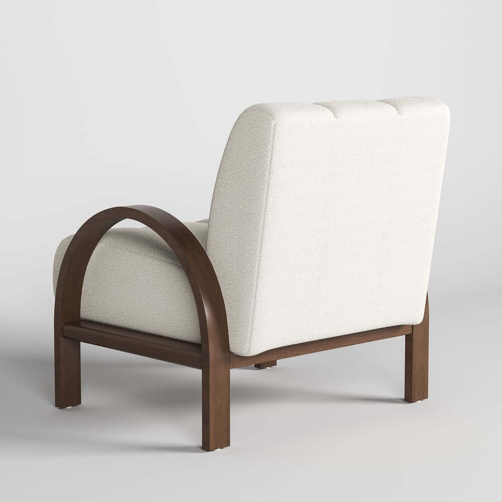 Mid-Century Modern White Boucle Armchair With Rolled Arms