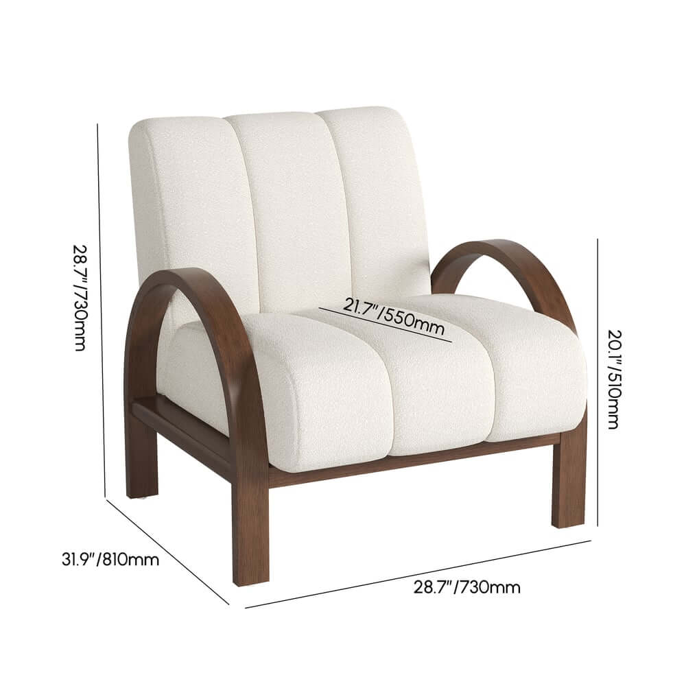 Mid-Century Modern White Boucle Armchair With Rolled Arms Dimensions