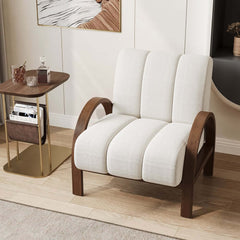 Mid-Century Modern White Boucle Armchair With Rolled Arms Main Product Image