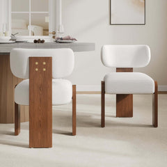 Mid-Century Modern White Boucle Dining Side Chair