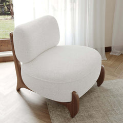 Mid-Century Modern White Boucle Upholstered Side Chair