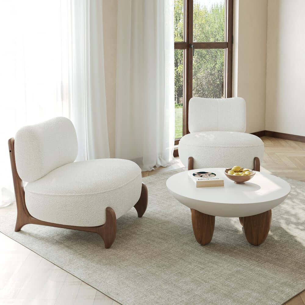 Mid-Century Modern White Boucle Upholstered Side Chair