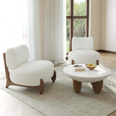Mid-Century Modern White Boucle Upholstered Side Chair