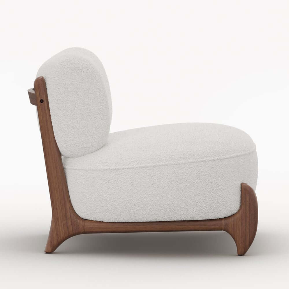Mid-Century Modern White Boucle Upholstered Side Chair