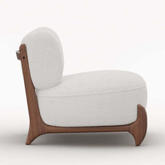 Mid-Century Modern White Boucle Upholstered Side Chair