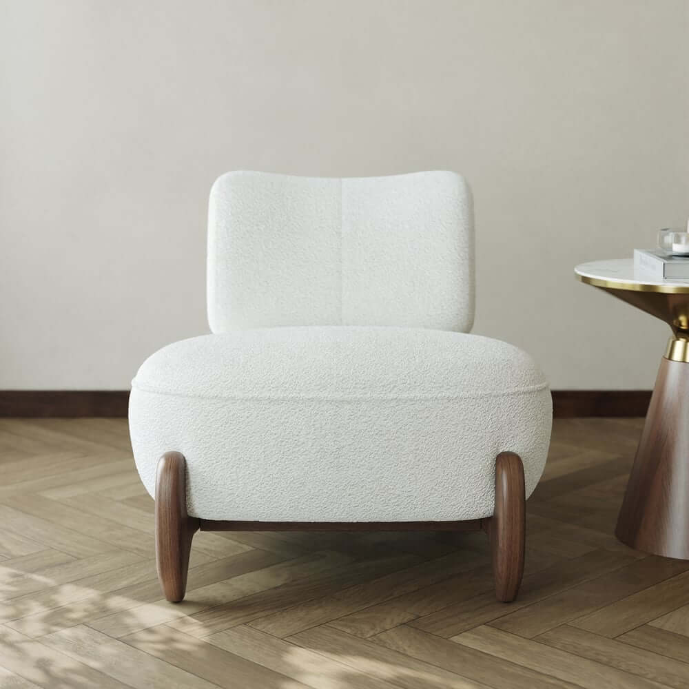 Mid-Century Modern White Boucle Upholstered Side Chair