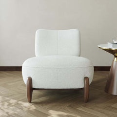 Mid-Century Modern White Boucle Upholstered Side Chair