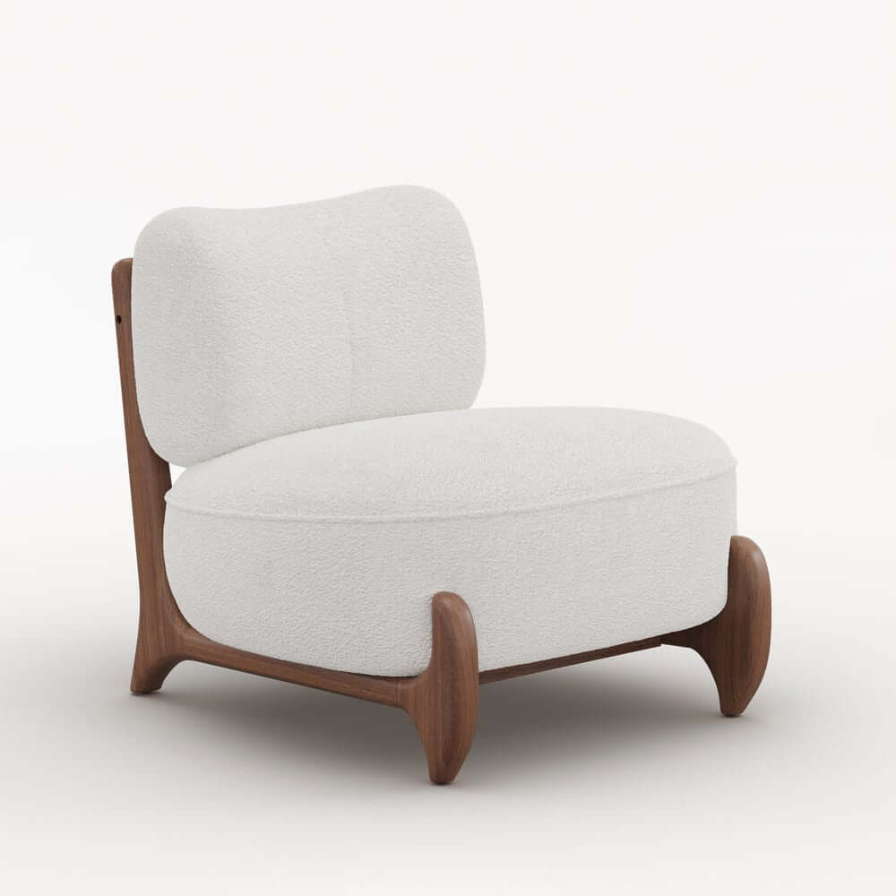 Mid-Century Modern White Boucle Upholstered Side Chair
