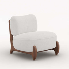 Mid-Century Modern White Boucle Upholstered Side Chair