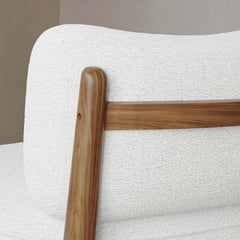 Mid-Century Modern White Boucle Upholstered Side Chair
