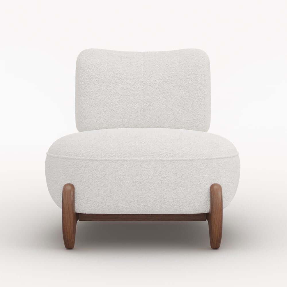 Mid-Century Modern White Boucle Upholstered Side Chair