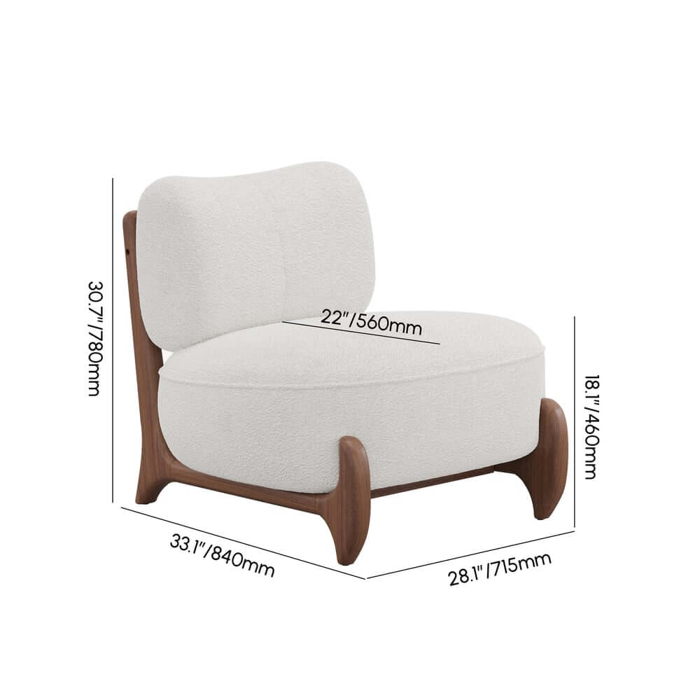 Mid-Century Modern White Boucle Upholstered Side Chair Dimensions